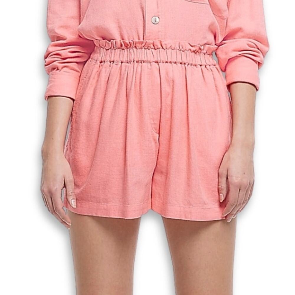 River Island Shorts Lightweight Linen Blend Paper Bag Waist Design Pink W S NWOT